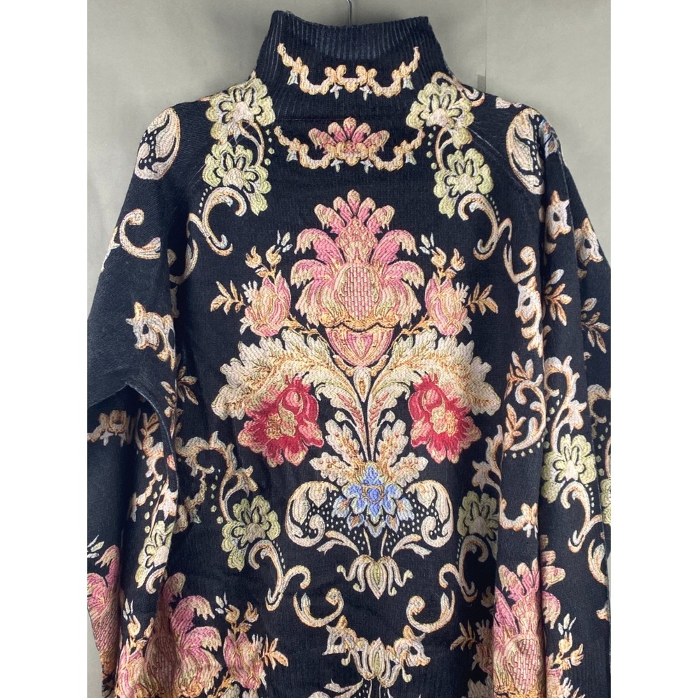 Women Tapestry Floral Mock Neck Sweater 2XL Black Knit Pullover Whimsigoth - Picture 7 of 9